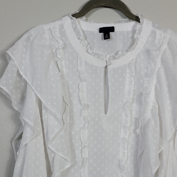 Torrid Swiss Dot Sheer Ruffled Blouse Size 4 4X White Cottage Flowy Delicate - Picture 2 of 13
